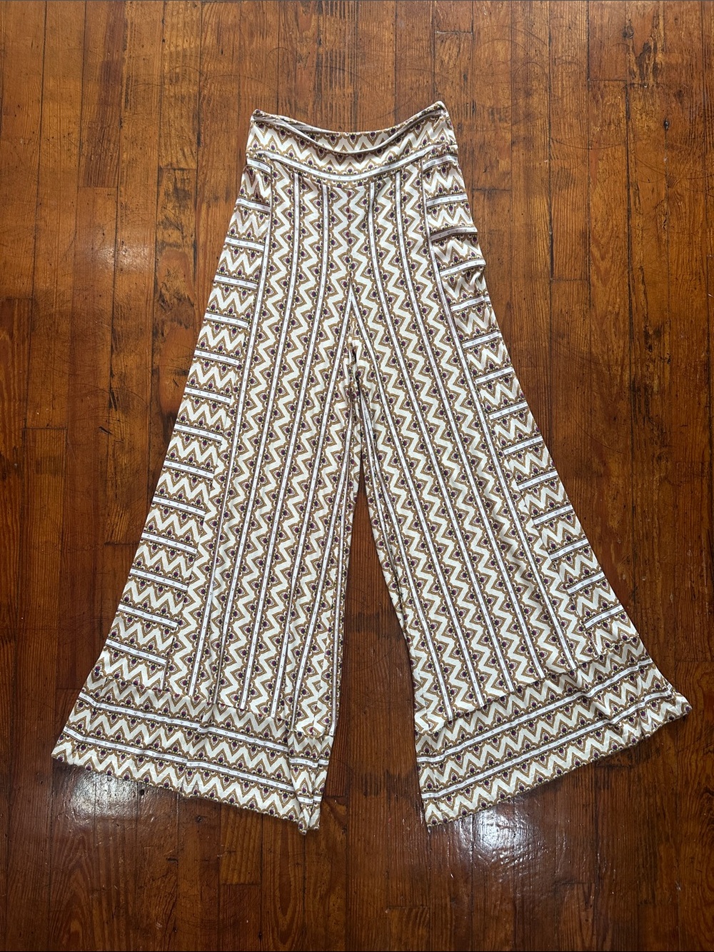 FARM Rio Cream & Brown Zigzag Wide-Leg Pants